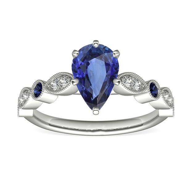 alliance solitaire saphir bleu avec accents de diamants 2.50 carats