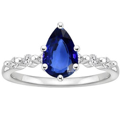 Alliance Solitaire Saphir Bleu Avec Accents De Diamants 3 Carats