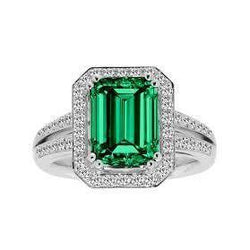 Alliance Verte Émeraude Avec Diamant Or Blanc 14K 8 Carats
