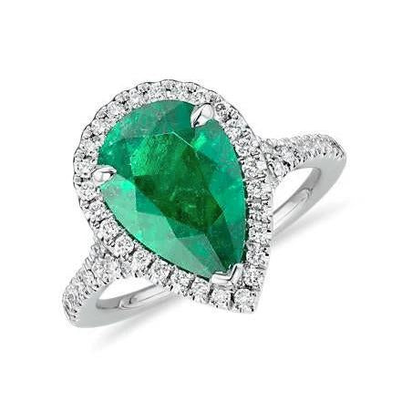 Alliance de 3.50 ct avec émeraude verte et diamants taille poire - HarryChadEnt.FR