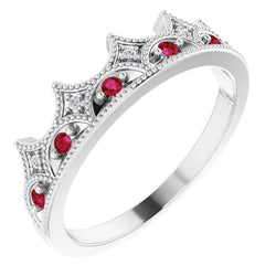 Alliance diamant rubis 0.75 carats couronne femmes bijoux