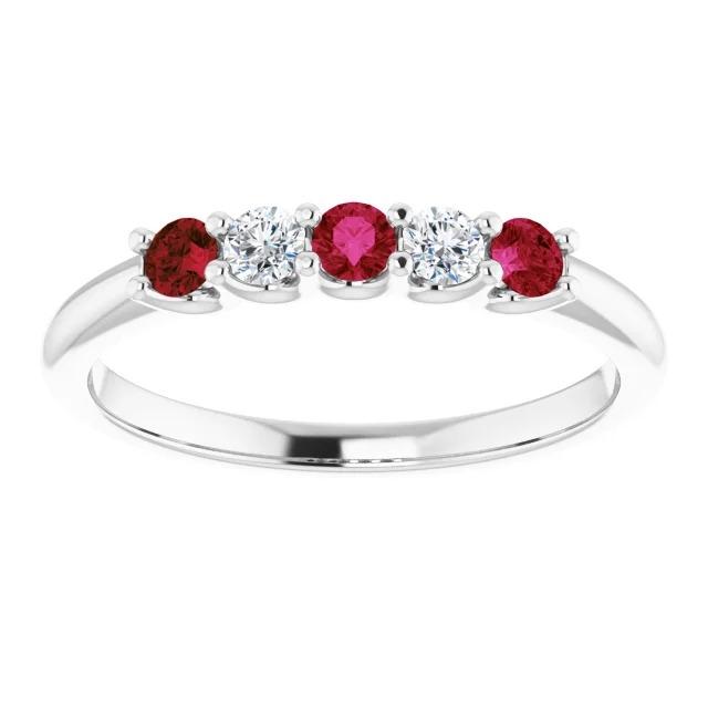 Alliance en diamant 1 carat sertie de griffes en U rubis femme bijoux - HarryChadEnt.FR