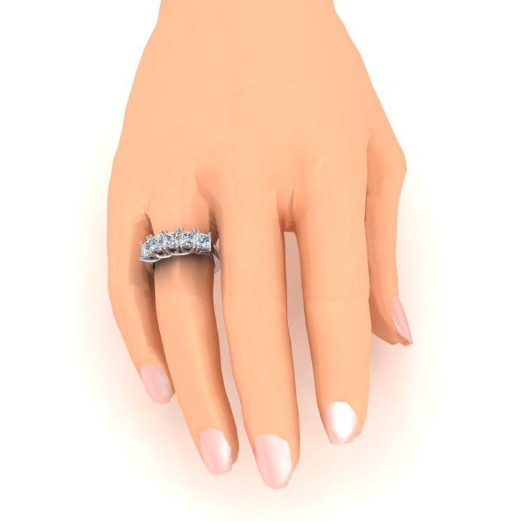 Jonc Cinq Pierres Demi Eternité Princesse Diamant 3 Carats - HarryChadEnt.FR