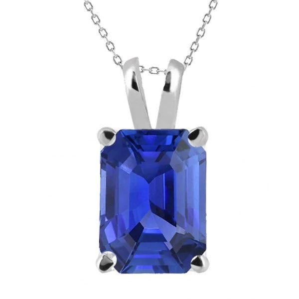 Asscher Pendentif Solitaire Saphir Bleu Or Femme Bijoux 5 quilates