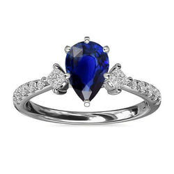 BAGUE Trois Pierres Poire Saphir De Ceylan Avec Des Accents De Diamants 3 Carats