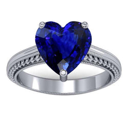 Bague 3 Carats Solitaire Ceylan Saphir Bleu Style Antique Or Blanc