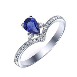 Bague 3 Pierres Avec Accents De Diamants Ronds Saphir Bleu Poire 2.50 Carats