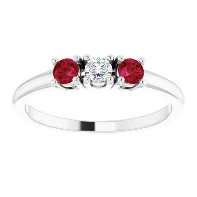 Bague 3 Pierres Diamant Rond Rubis 0.60 Carats Or Blanc 14K - HarryChadEnt.FR