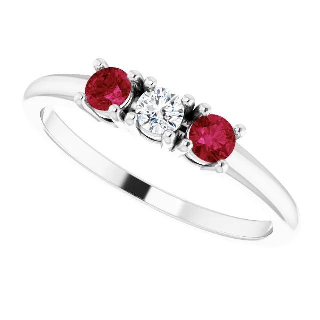 Bague 3 Pierres Diamant Rond Rubis 0.60 Carats Or Blanc 14K - HarryChadEnt.FR