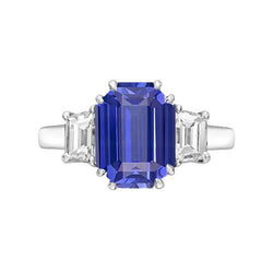Bague 3 Pierres Emeraude & Diamant Trapèze Ceylan Saphir 3 Carats