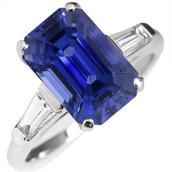 Bague 3 Pierres Emeraude Saphir Srilankan 4.50 Carats Baguettes Coniques