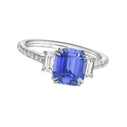 Bague 3 Pierres Emeraude Srilanka Saphir & Pavé Diamants 3.50 Carats