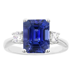 Bague 3 Pierres Gemmes Emeraude Ceylan Saphir & Diamants 4.50 Carats