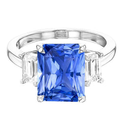 Bague 3 Pierres Radiant Saphir & Émeraude Diamant Bijoux 4 Carats