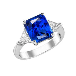 Bague 3 Pierres Radiant Saphir & Trillion Diamants Bijoux 2.50 Carats