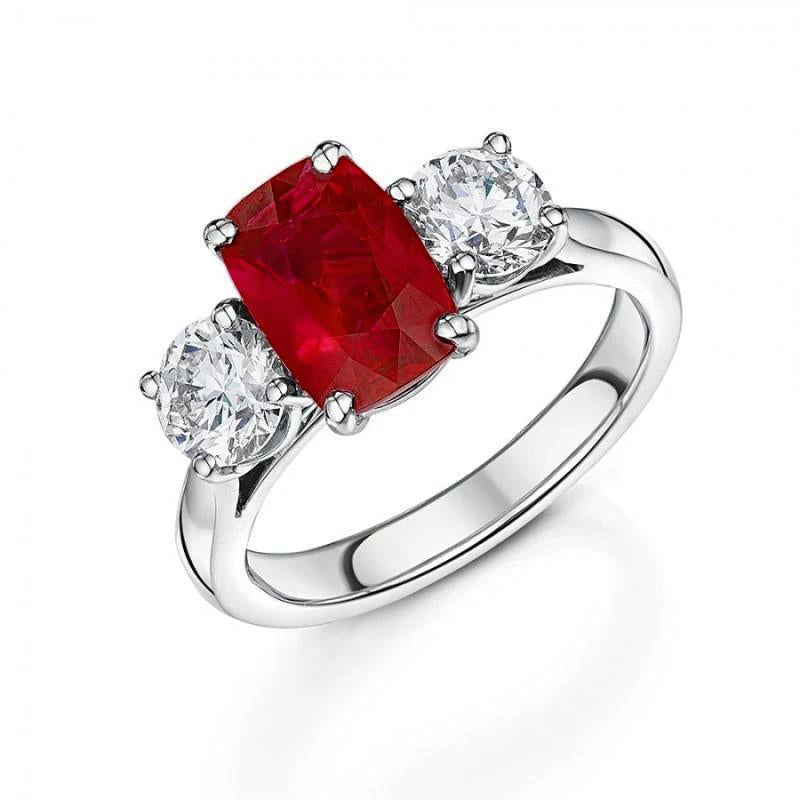 Bague 3 Pierres Rubis Rouge Et Diamants 4.50 Carats Or 14K - HarryChadEnt.FR