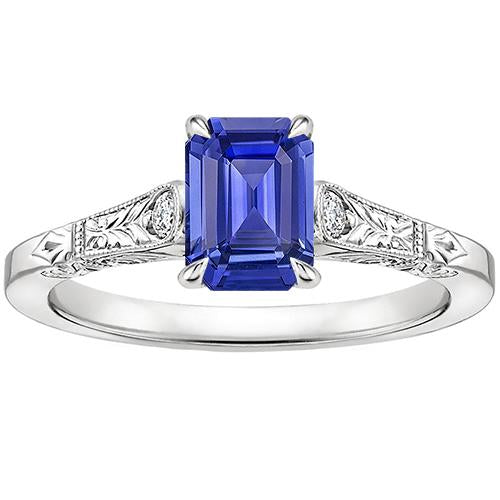 Bague 3 Pierres Saphir Bleu & Diamant 3.25 Carats Taille Emeraude - HarryChadEnt.FR