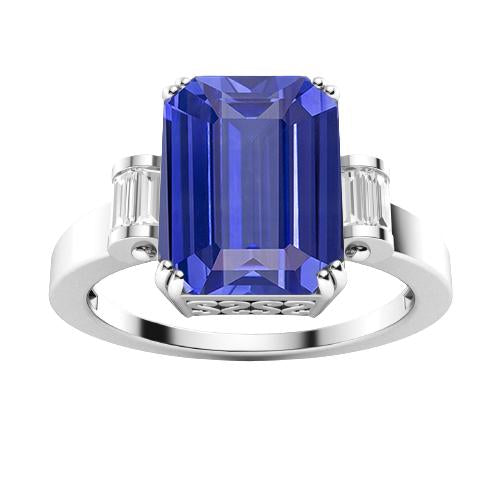 bague 3 pierres saphir bleu emeraude 3 carats barrette diamants baguette