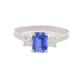 Bague 3 Pierres Saphir Bleu Emeraude & Diamant Rond 2.50 Carats