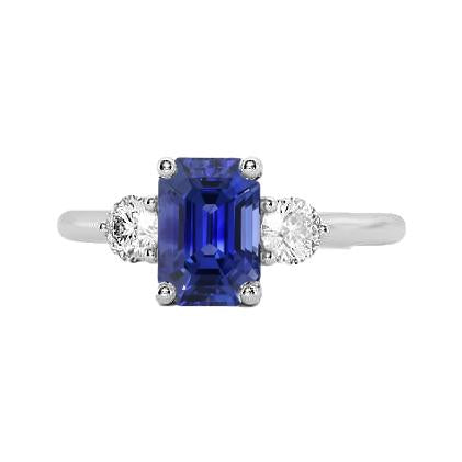 bague 3 pierres saphir bleu naturel émeraude & diamants 3 carats