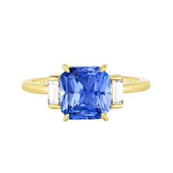Bague 3 Pierres Saphir Bleu Radiant 2.50 Carats Diamants Baguette