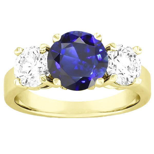 bague 3 pierres saphir bleu rond & diamant bijoux 5 carats