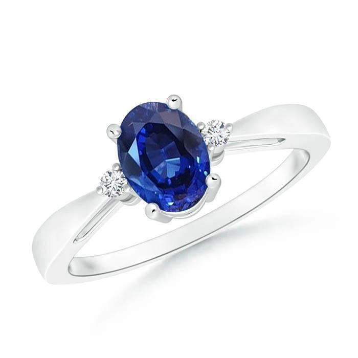 Bague 3 Pierres Saphir Bleu Sri Lanka & Diamant 3.20 Carats Nouveau - HarryChadEnt.FR