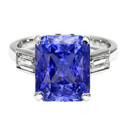 Bague 3 Pierres Saphir Radiant & Diamants Baguette Or Blanc 4 Carats