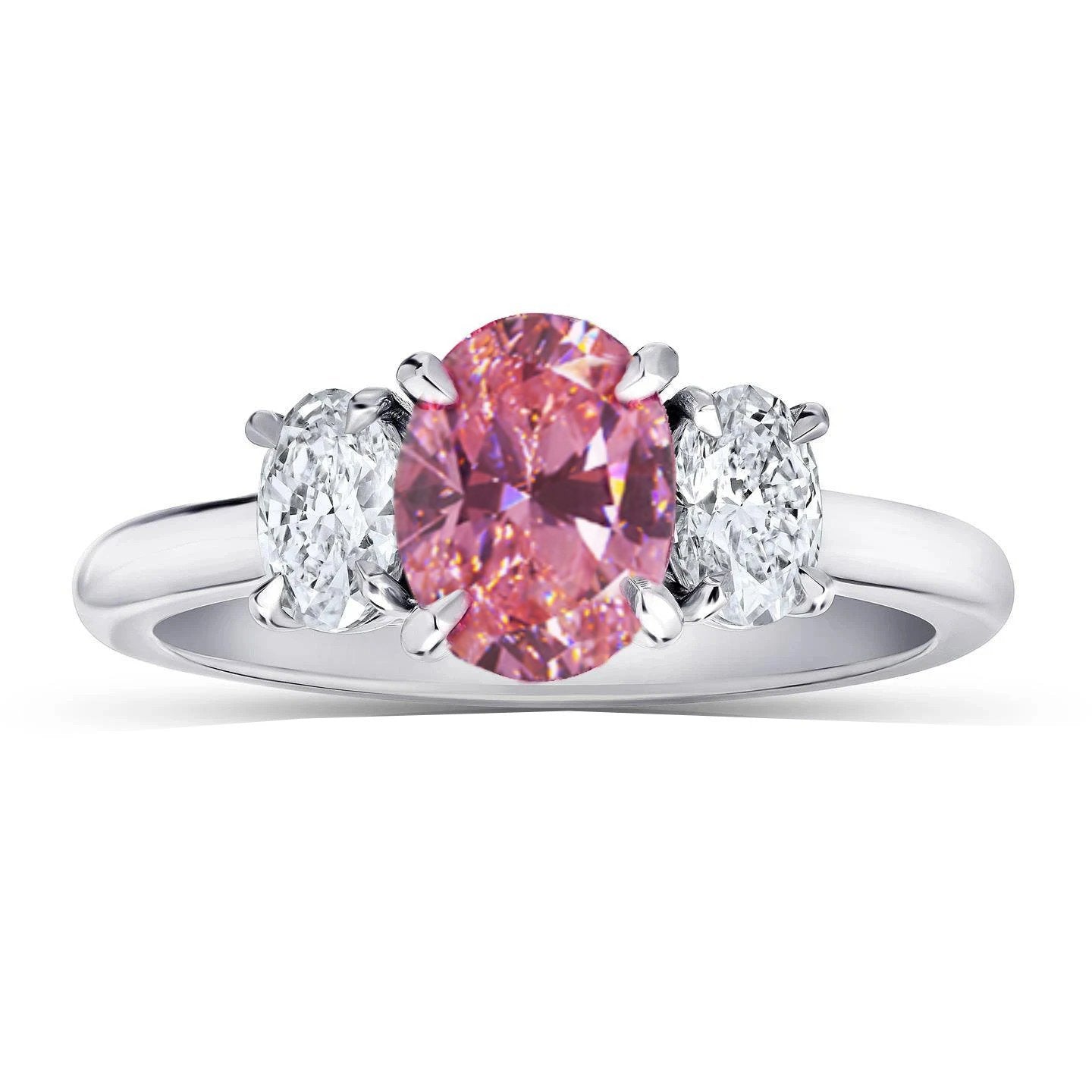 Bague 3 Pierres Saphir Rose Avec Diamants 3.50 Carats Or Blanc 14K - HarryChadEnt.FR
