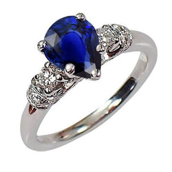 Bague 3 Pierres Style Antique Poire Saphir Ceylan & Diamants 2 Carats