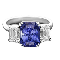 Bague 3 carats diamant émeraude et saphir radiant à trois pierres