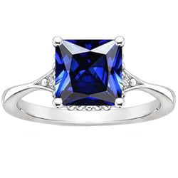 Bague 3 pierres diamant et saphir du Sri Lanka taille princesse 3.75 carats