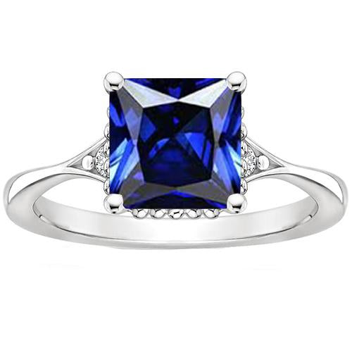 Bague 3 pierres diamant et saphir du Sri Lanka taille princesse 3.75 carats - HarryChadEnt.FR