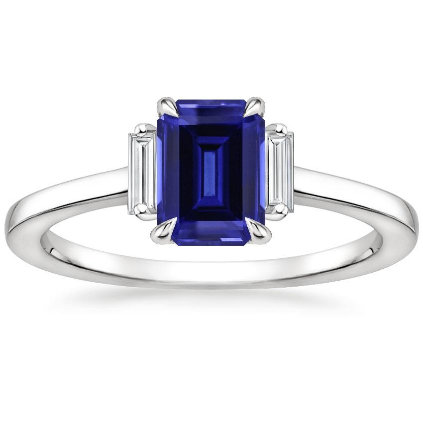 Bague 3 pierres diamant saphir bleu de Ceylan 2.50 carats sertie de griffes - HarryChadEnt.FR