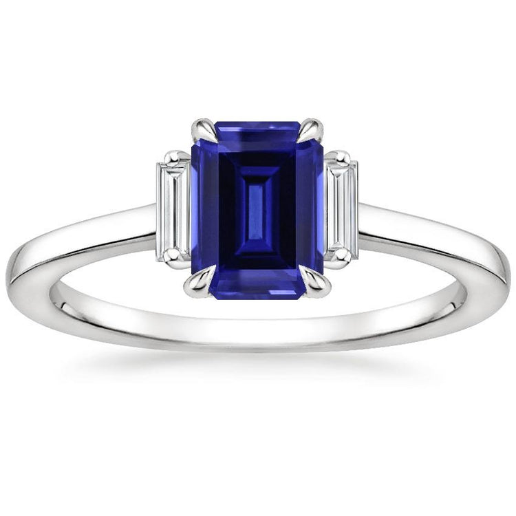 Bague 3 pierres diamant saphir bleu de Ceylan 2.50 carats sertie de griffes - HarryChadEnt.FR