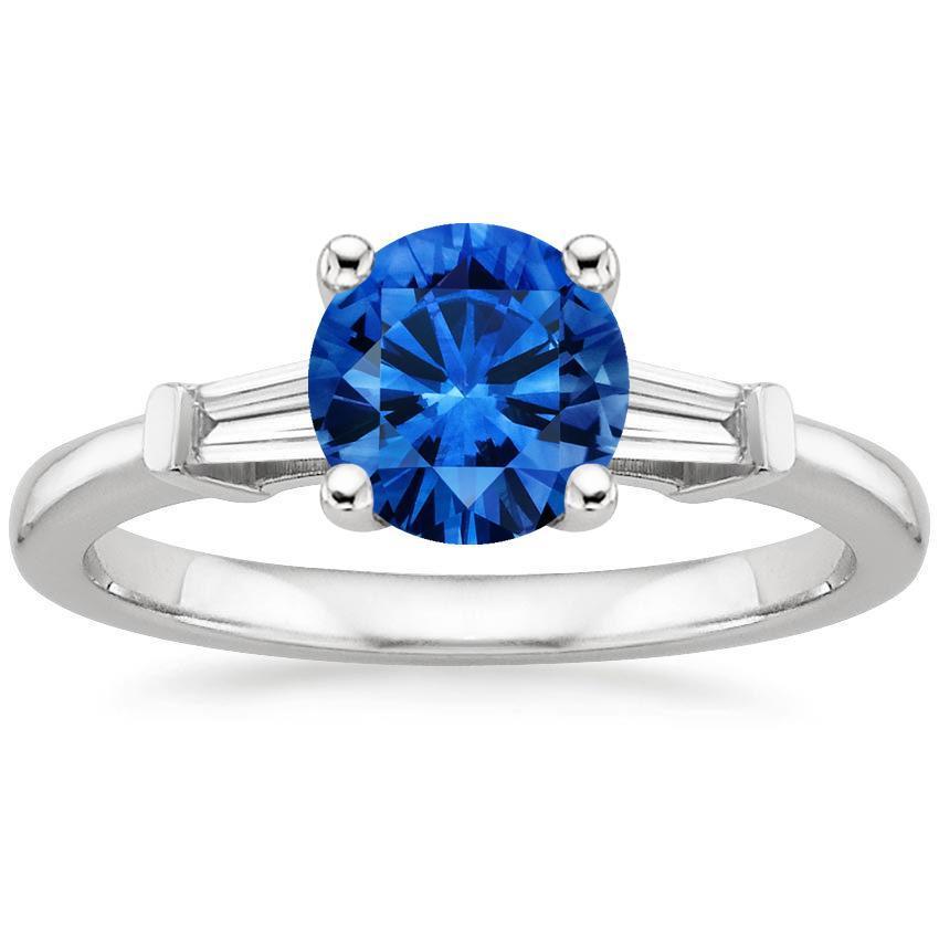 Bague 3 pierres en saphir du Sri Lanka et diamant baguette de 1.5 ct - HarryChadEnt.FR