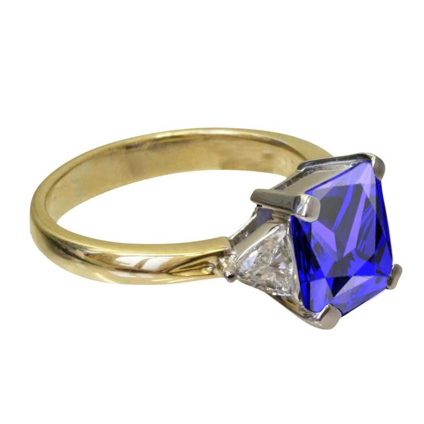 Bague 3 pierres taille princesse diamant tanzanite 3,50 carats deux tons - HarryChadEnt.FR