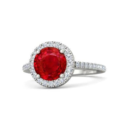 Bague 4 carats sertie de griffes rubis avec diamants or blanc 14 carats - HarryChadEnt.FR