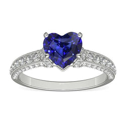 Bague & Accents Coeur Saphir Diamant Or Blanc 3.50 Carats
