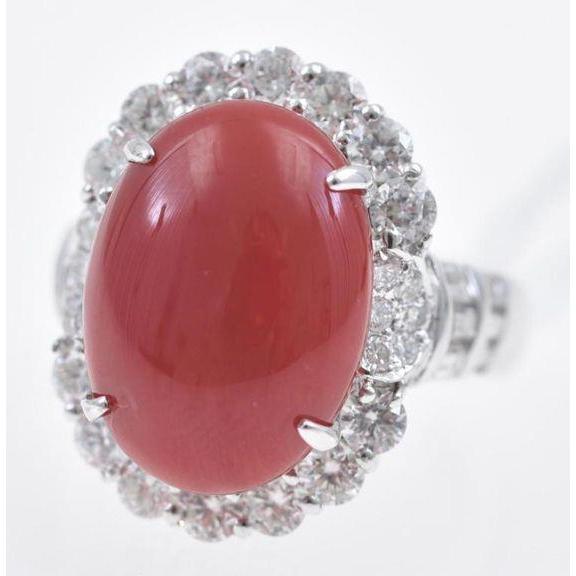 bague anniversaire 12 carats sertie de griffes corail rouge or blanc 14k