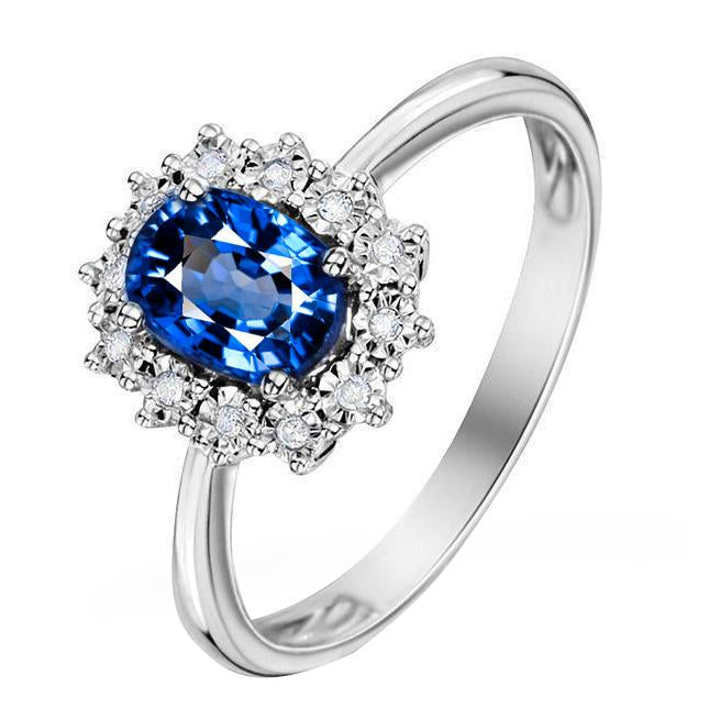 Bague Anniversaire 3 Carats Saphir Ceylan Bleu Or Blanc 14K - HarryChadEnt.FR
