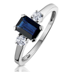 Bague Anniversaire 3 Pierres 2.50 Carats Ceylan Saphir Or Blanc 14K