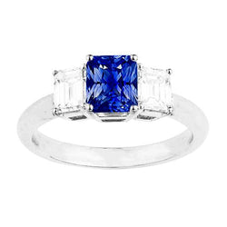 Bague Anniversaire 3 Pierres 2.50 Carats Ceylan Saphir Panier Serti
