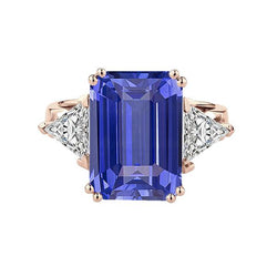 Bague Anniversaire 3 Pierres Or Rose Saphir Bleu Diamants 3.50 Carats