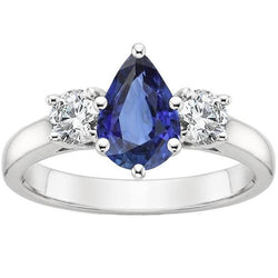 Bague Anniversaire 3 Pierres Poire Saphir Ceylan & Diamants 4.50 Carats
