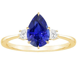 Bague Anniversaire 3 Pierres Saphir Bleu Poire & Diamants 4.25 Carats