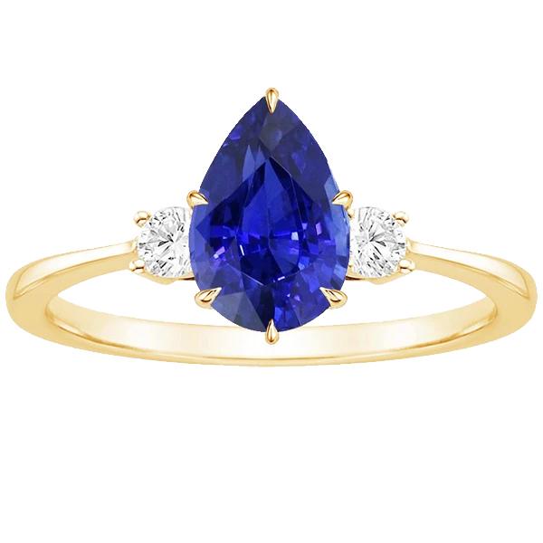 Bague Anniversaire 3 Pierres Saphir Bleu Poire & Diamants 4.25 Carats - HarryChadEnt.FR