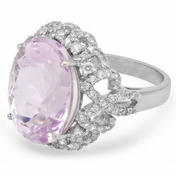 Bague Anniversaire 32 Ct Kunzite Rose Et Diamants Or Blanc 14K