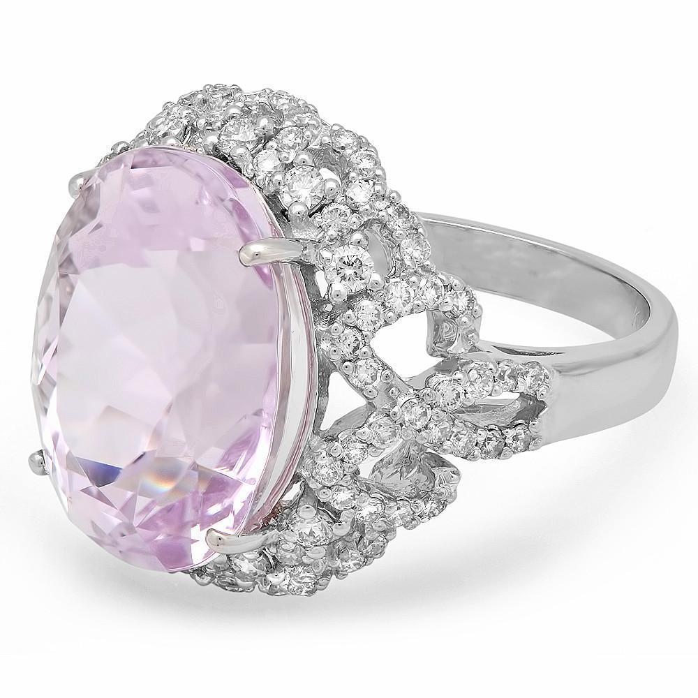 bague anniversaire 32 ct kunzite rose et diamants or blanc 14k