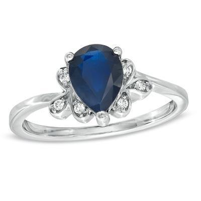 bague anniversaire ceylan saphir taille poire et diamants 2.30 ct 14k